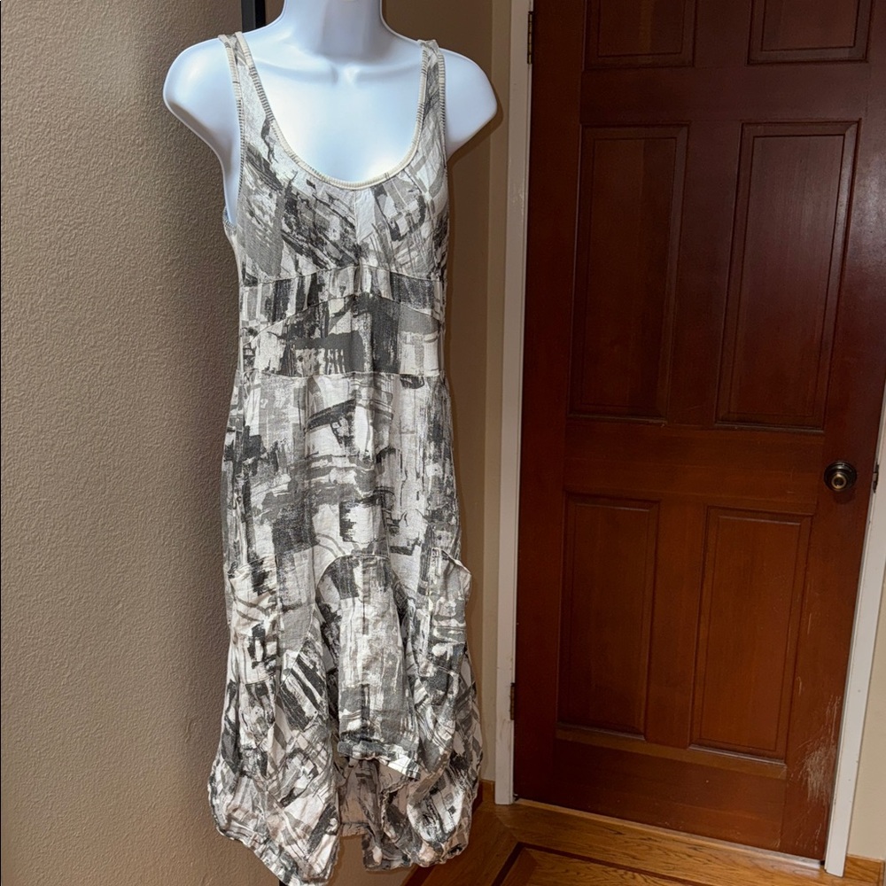 ONZ Made in Italy Linen Cotton Abstract Print Sleeveless Dress Women’s Size M